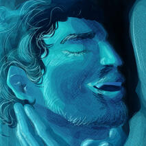 Peter Strahm looking up from a newspaper article in realisation. The picture comes from Saw IV.